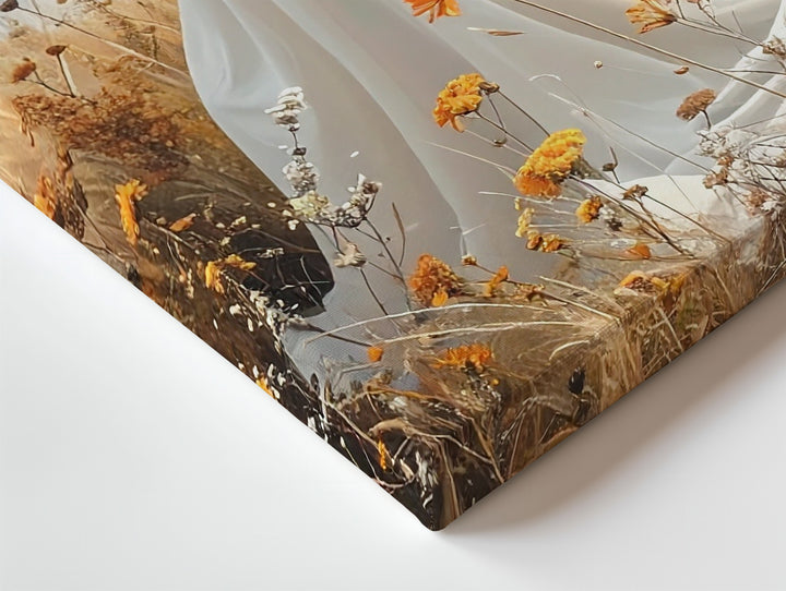 Ghost in Autumn Meadow Canvas – Whimsical Halloween Nature Wall Art - Gifitto
