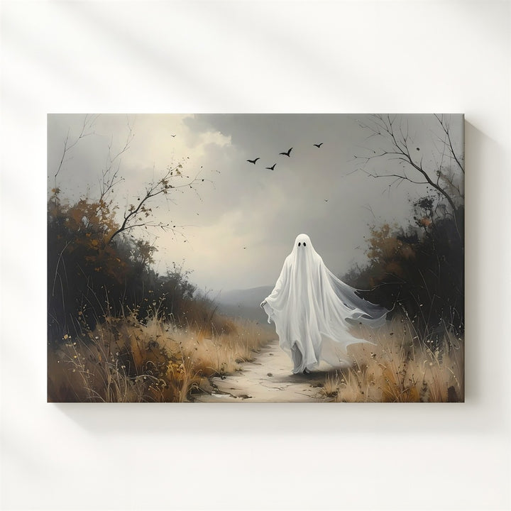 Autumn Ghost Path Canvas – Poetic Halloween Spirit in Withered Woods - Gifitto