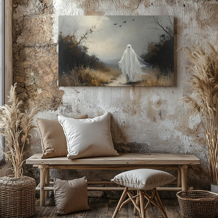 Autumn Ghost Path Canvas – Poetic Halloween Spirit in Withered Woods - Gifitto