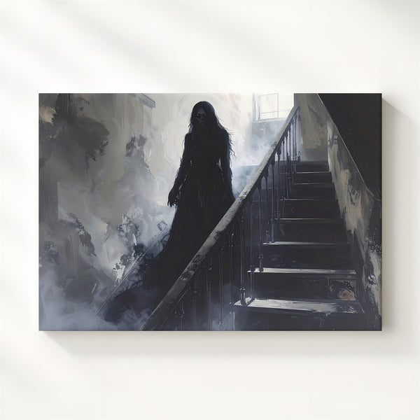 Haunted Staircase Ghost Canvas – Paranormal Horror Wall Art - Gifitto