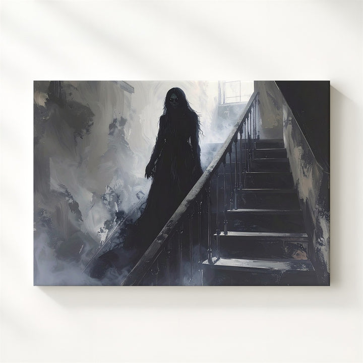 Haunted Staircase Ghost Canvas – Paranormal Horror Wall Art - Gifitto