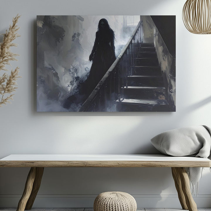 Haunted Staircase Ghost Canvas – Paranormal Horror Wall Art - Gifitto