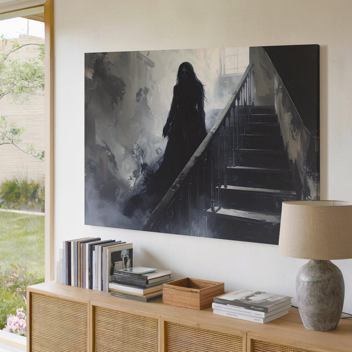 Haunted Staircase Ghost Canvas – Paranormal Horror Wall Art - Gifitto