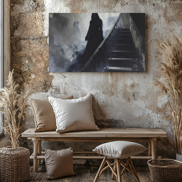 Haunted Staircase Ghost Canvas – Paranormal Horror Wall Art - Gifitto