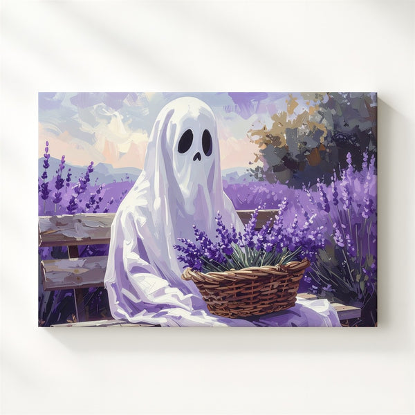 Lavender Field Ghost Canvas – Pastel Halloween Spirit in Nature Wall Art - Gifitto