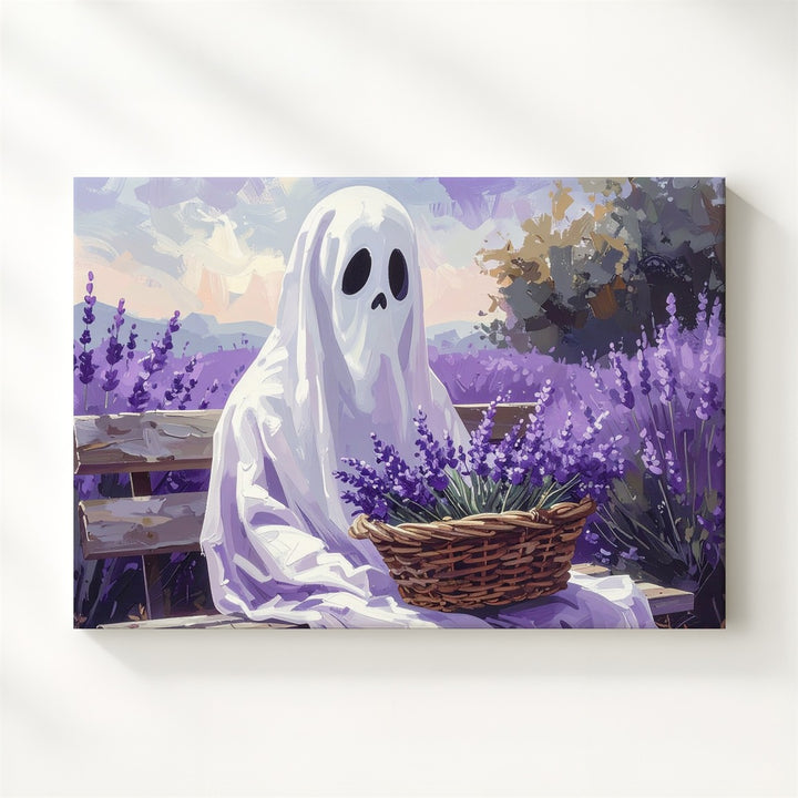 Lavender Field Ghost Canvas – Pastel Halloween Spirit in Nature Wall Art - Gifitto