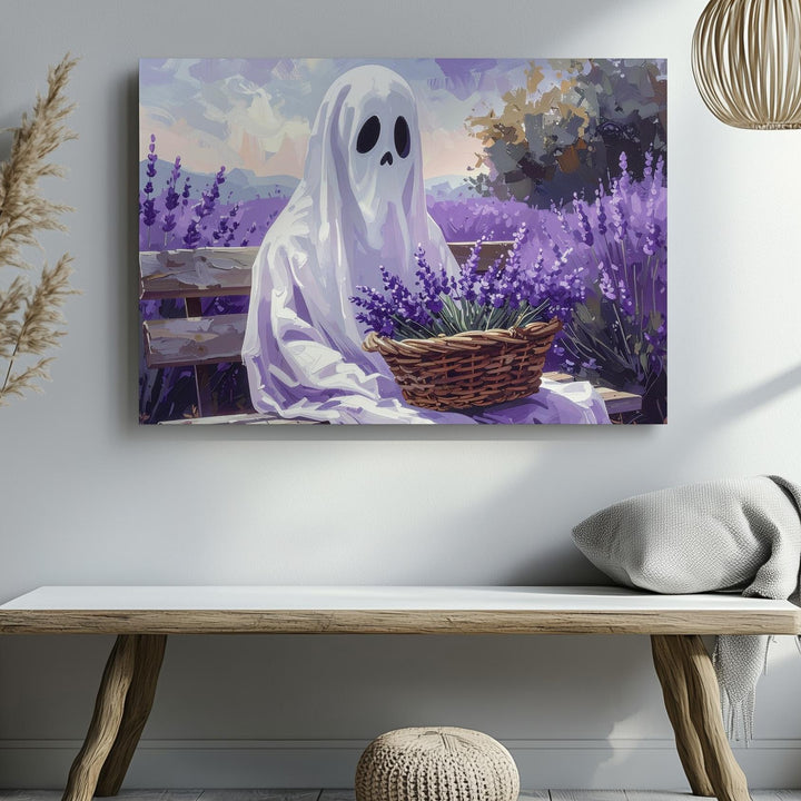 Lavender Field Ghost Canvas – Pastel Halloween Spirit in Nature Wall Art - Gifitto