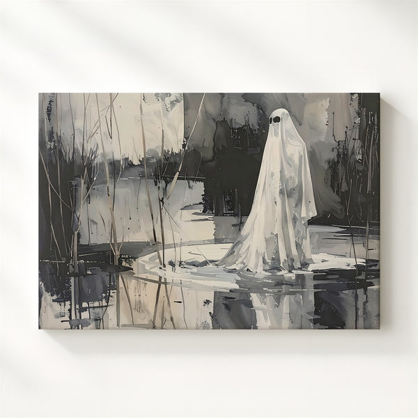 Silent Watcher Canvas – Ghostly Reflection in Abstract Marsh - Gifitto