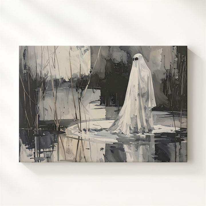 Silent Watcher Canvas – Ghostly Reflection in Abstract Marsh - Gifitto