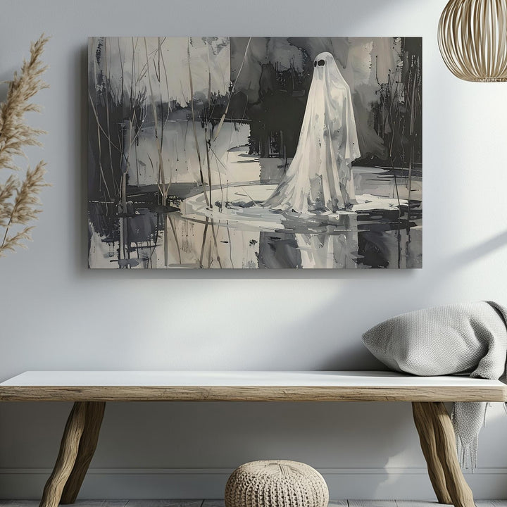 Silent Watcher Canvas – Ghostly Reflection in Abstract Marsh - Gifitto