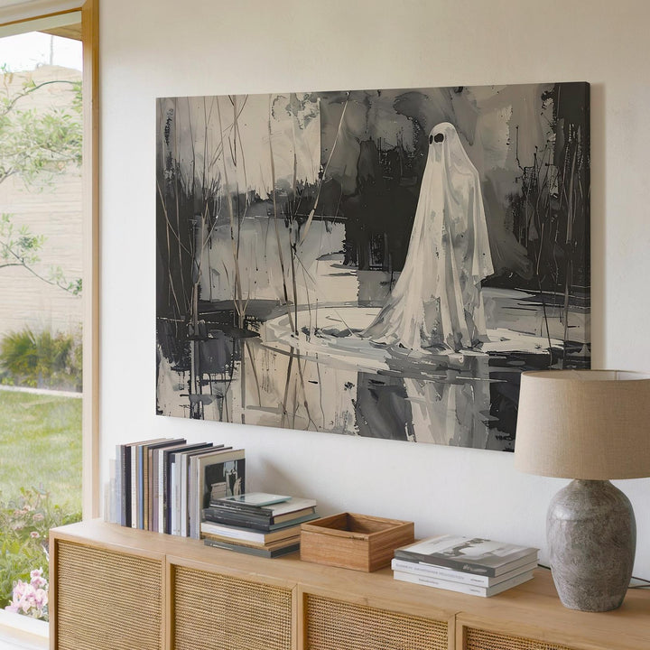 Silent Watcher Canvas – Ghostly Reflection in Abstract Marsh - Gifitto