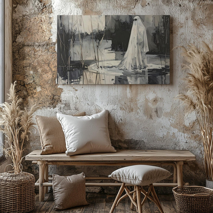 Silent Watcher Canvas – Ghostly Reflection in Abstract Marsh - Gifitto