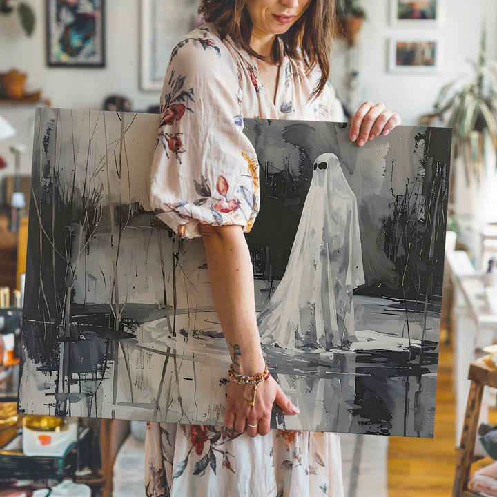 Silent Watcher Canvas – Ghostly Reflection in Abstract Marsh - Gifitto