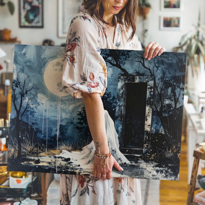 Ghost at the Forest Doorway Canvas – Melancholic Gothic Halloween Art - Gifitto