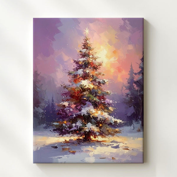 Impressionist Glowing Christmas Tree Canvas – Dreamy Pastel Holiday Wall Art - Gifitto