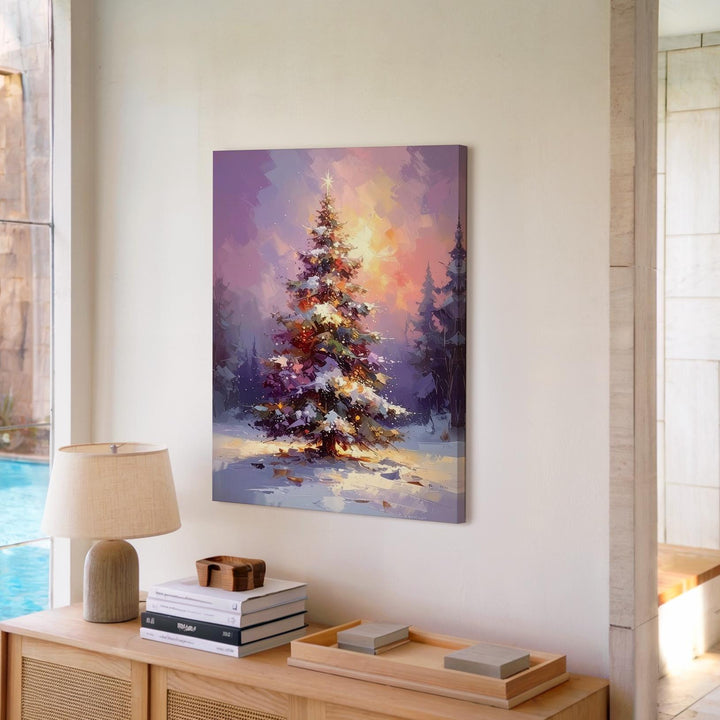 Impressionist Glowing Christmas Tree Canvas – Dreamy Pastel Holiday Wall Art - Gifitto