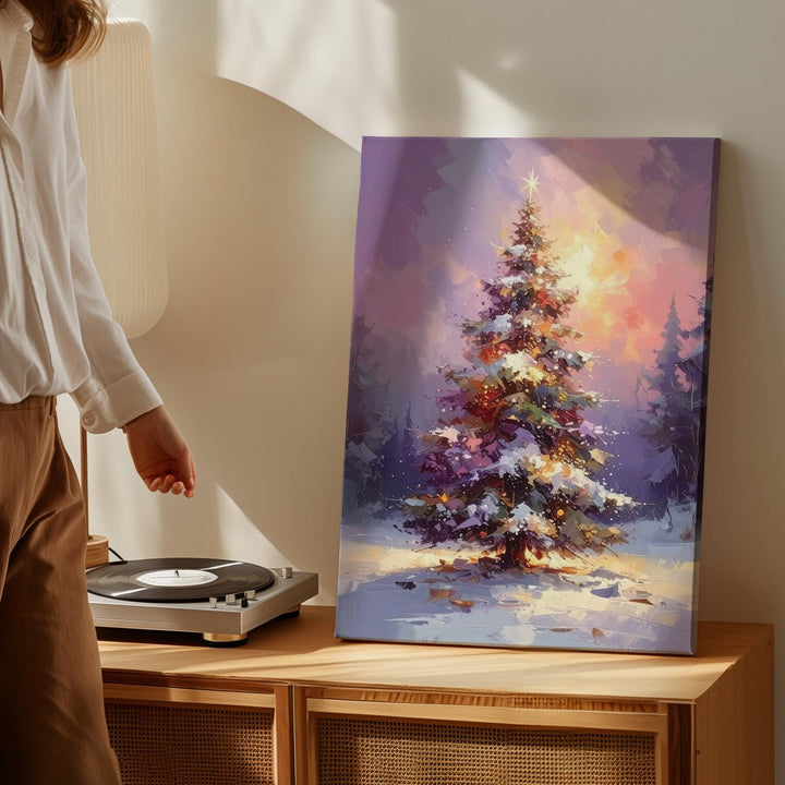 Impressionist Glowing Christmas Tree Canvas – Dreamy Pastel Holiday Wall Art - Gifitto