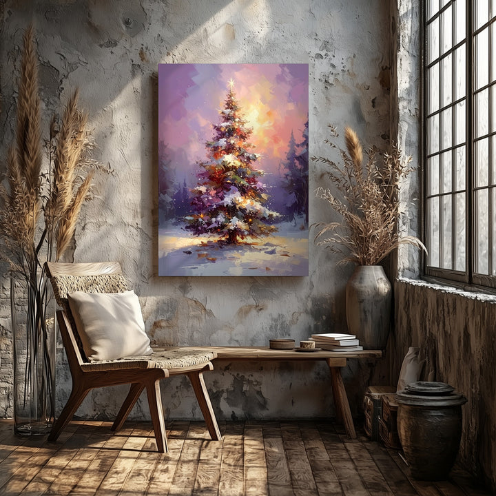 Impressionist Glowing Christmas Tree Canvas – Dreamy Pastel Holiday Wall Art - Gifitto