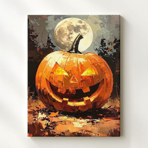 Jack-O’-Lantern in Moonlit Forest Canvas – Dramatic Halloween Night Art - Gifitto