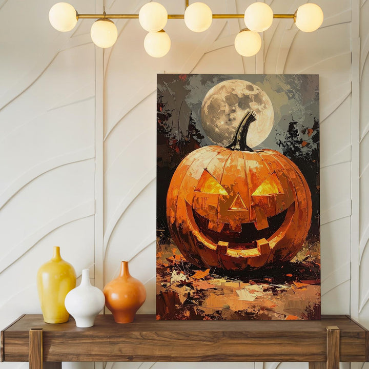 Jack-O’-Lantern in Moonlit Forest Canvas – Dramatic Halloween Night Art - Gifitto