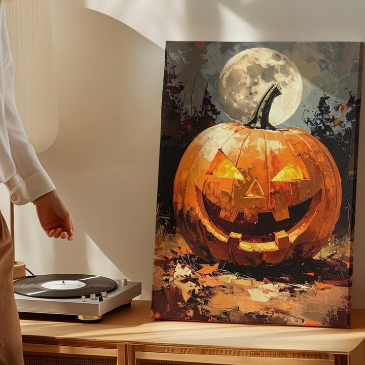 Jack-O’-Lantern in Moonlit Forest Canvas – Dramatic Halloween Night Art - Gifitto