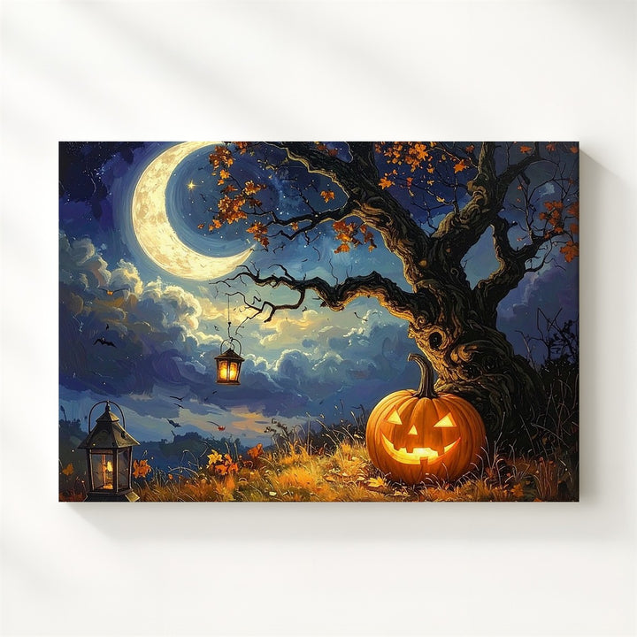 Jack-O’-Lantern & Lantern Tree Canvas – Mystical Fairytale Halloween Art - Gifitto