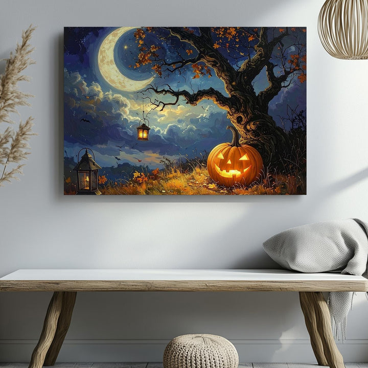 Jack-O’-Lantern & Lantern Tree Canvas – Mystical Fairytale Halloween Art - Gifitto