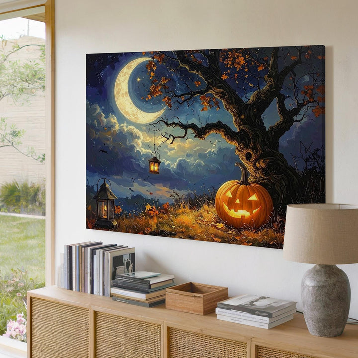 Jack-O’-Lantern & Lantern Tree Canvas – Mystical Fairytale Halloween Art - Gifitto