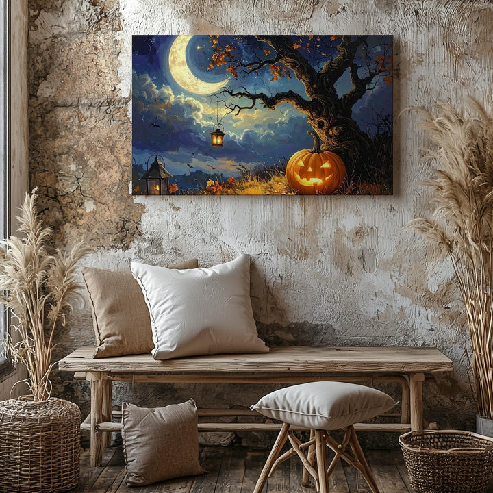 Jack-O’-Lantern & Lantern Tree Canvas – Mystical Fairytale Halloween Art - Gifitto