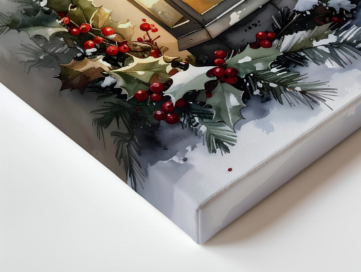 Glowing Lantern Holiday Canvas – Rustic Christmas Wall Art with Pine & Berries - Gifitto