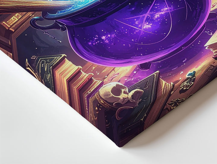 Mystical Purple Cauldron Canvas – Blue Vapor & Potion Tools Fantasy Art - Gifitto