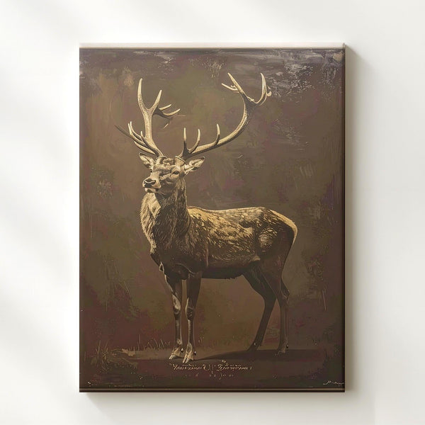 Golden Reindeer Silhouette Canvas – Vintage Sketch Holiday Wall Art - Gifitto