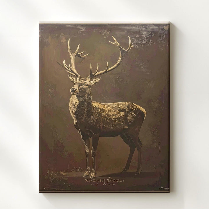 Golden Reindeer Silhouette Canvas – Vintage Sketch Holiday Wall Art - Gifitto