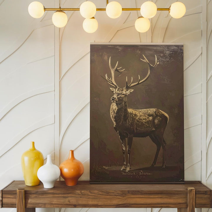 Golden Reindeer Silhouette Canvas – Vintage Sketch Holiday Wall Art - Gifitto