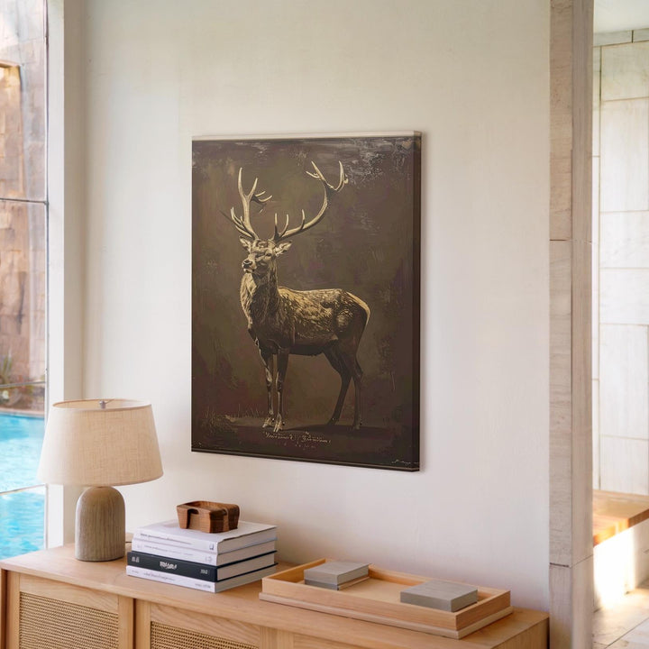 Golden Reindeer Silhouette Canvas – Vintage Sketch Holiday Wall Art - Gifitto