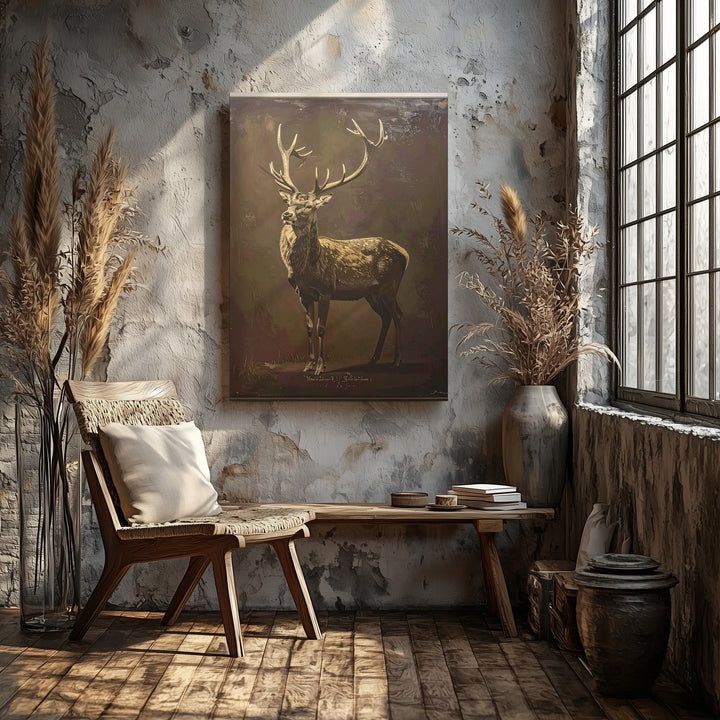 Golden Reindeer Silhouette Canvas – Vintage Sketch Holiday Wall Art - Gifitto