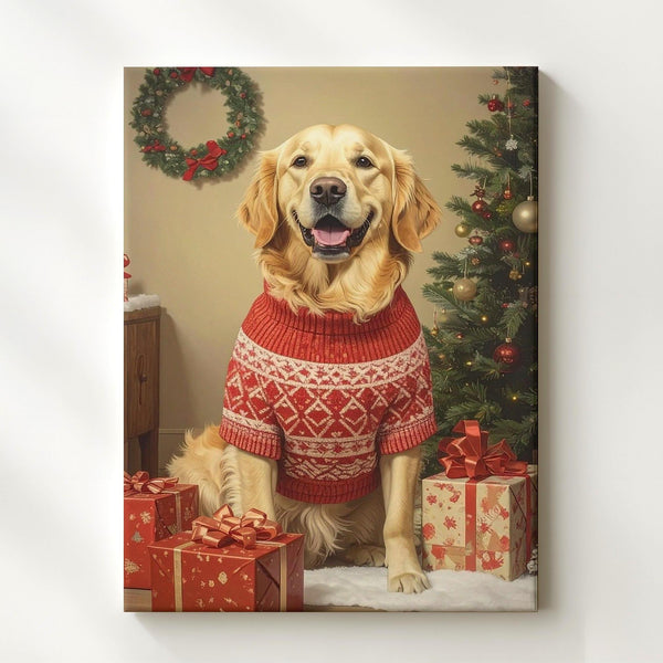 Golden Retriever Christmas Canvas – Cozy Holiday Dog Wall Art with Tree & Gifts - Gifitto