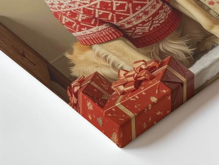 Golden Retriever Christmas Canvas – Cozy Holiday Dog Wall Art with Tree & Gifts - Gifitto