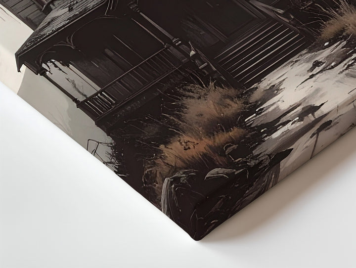 Gothic Haunted House Canvas – Full Moon Halloween Mansion Art - Gifitto