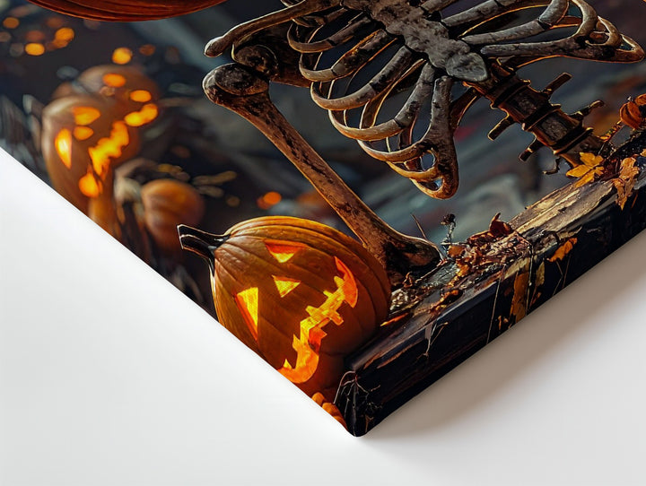 Pumpkin Skeleton Altar Canvas – Gothic Halloween Shrine Wall Art - Gifitto
