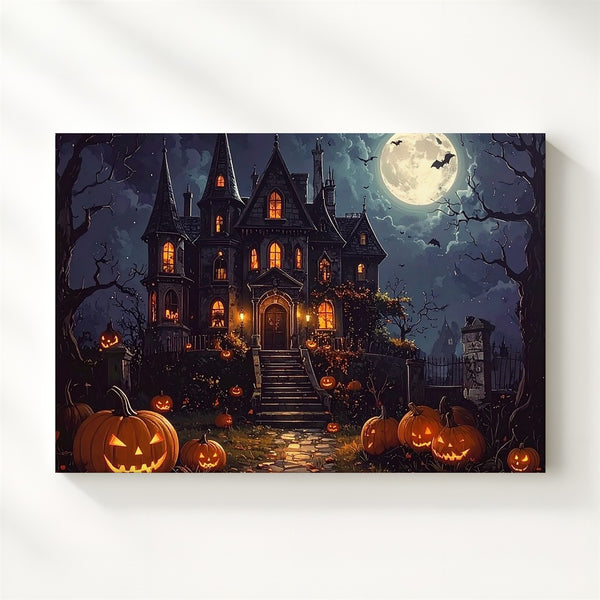 Gothic Haunted Mansion Canvas – Moonlit Halloween Fantasy Wall Art - Gifitto