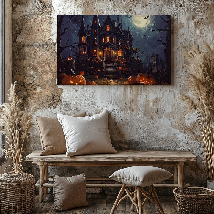 Gothic Haunted Mansion Canvas – Moonlit Halloween Fantasy Wall Art - Gifitto