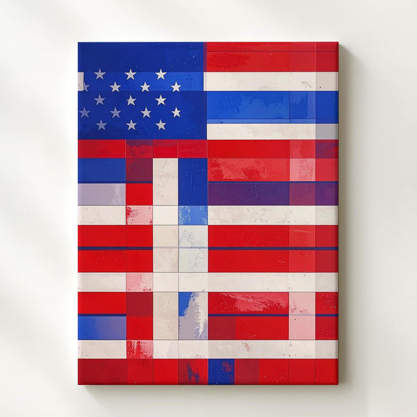 Abstract American Flag Canvas – Red, White & Blue Stripes with Vintage Texture - Gifitto