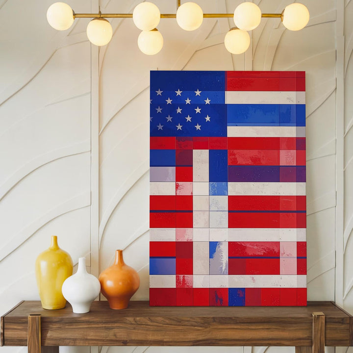 Abstract American Flag Canvas – Red, White & Blue Stripes with Vintage Texture - Gifitto
