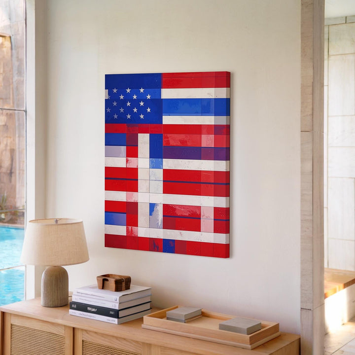Abstract American Flag Canvas – Red, White & Blue Stripes with Vintage Texture - Gifitto