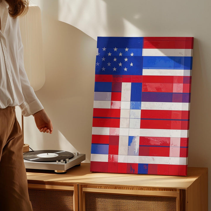 Abstract American Flag Canvas – Red, White & Blue Stripes with Vintage Texture - Gifitto