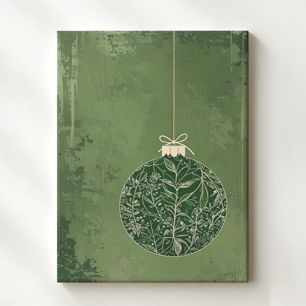 Botanical Green Ornament Canvas – Minimal Nature-Inspired Christmas Wall Art - Gifitto