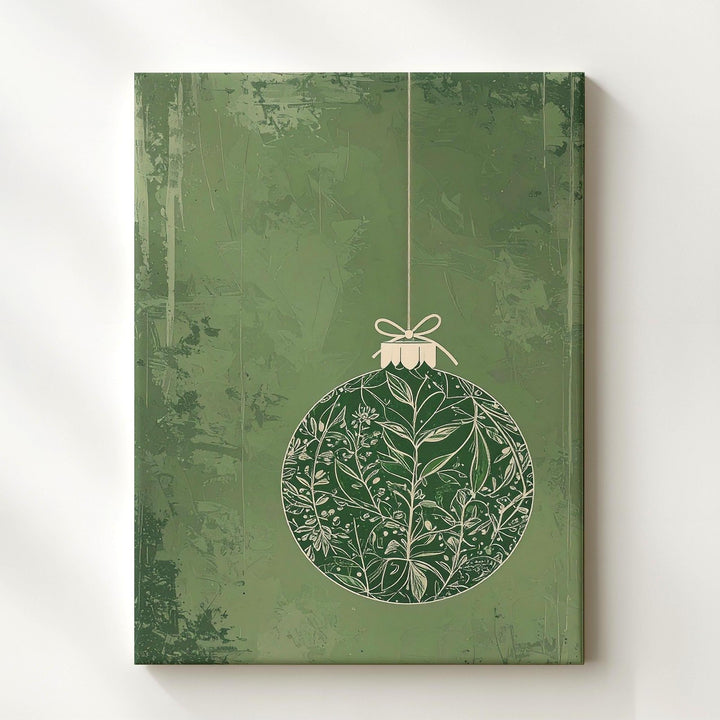 Botanical Green Ornament Canvas – Minimal Nature-Inspired Christmas Wall Art - Gifitto