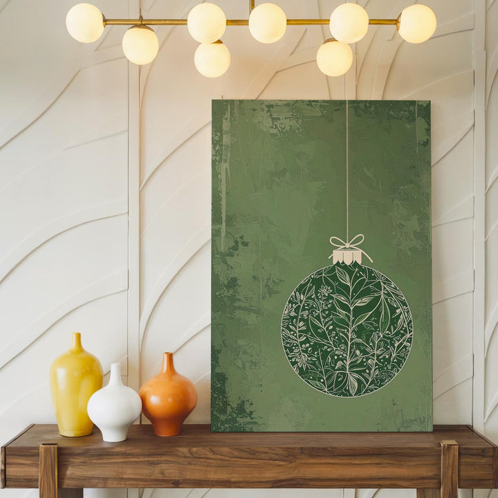 Botanical Green Ornament Canvas – Minimal Nature-Inspired Christmas Wall Art - Gifitto