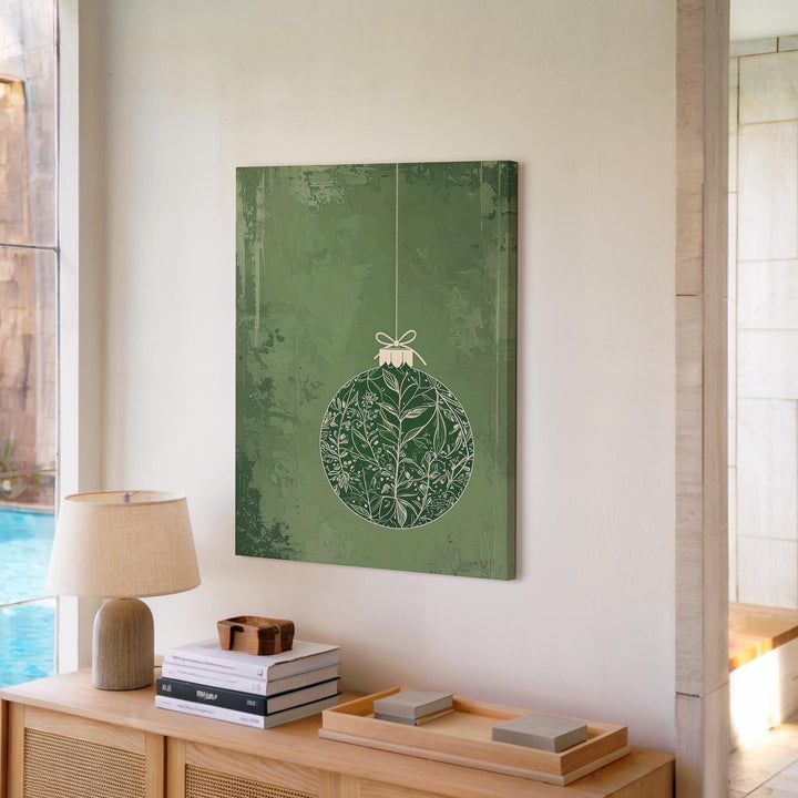 Botanical Green Ornament Canvas – Minimal Nature-Inspired Christmas Wall Art - Gifitto